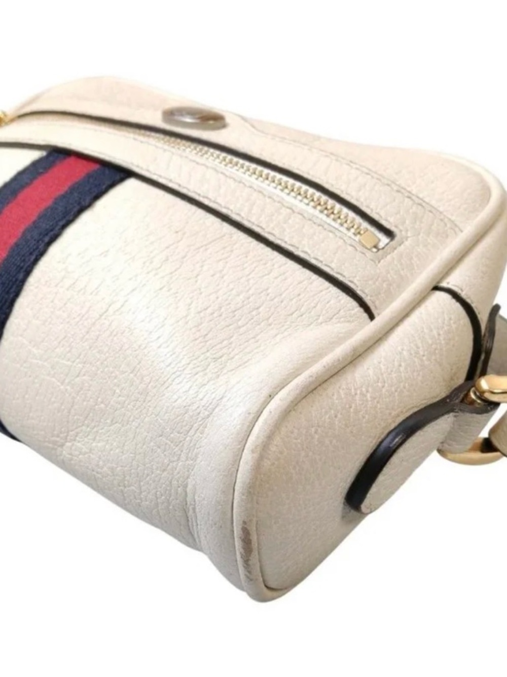 Gucci white Cream Leather crossbody bag with Signature Red and Blue Web Stripe - Picture 6 of 7